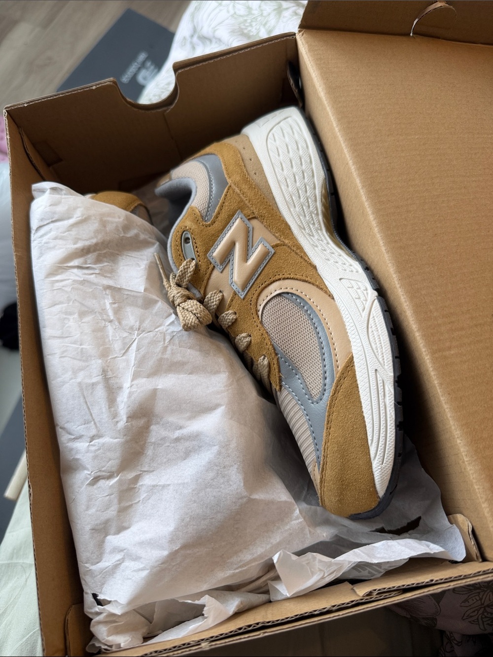 New Balance Kids' Tan & Gray Suede Mesh Sneaker